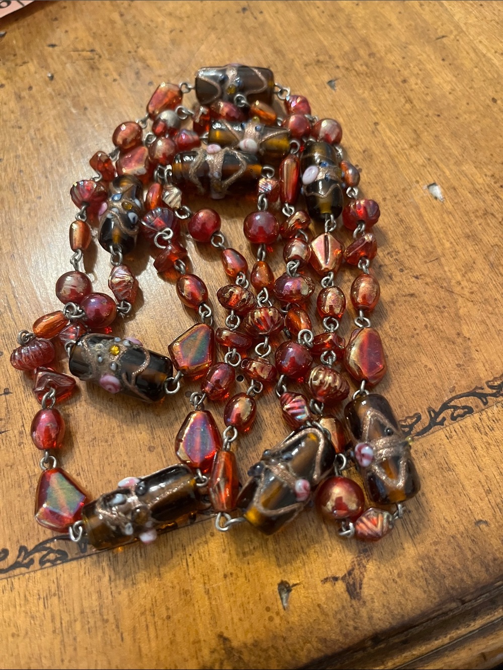 Vintage Long Glass Bead Necklace 40in